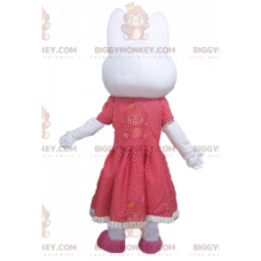BIGGYMONKEY™ Mascottekostuum van wit konijn met rode
