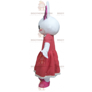 BIGGYMONKEY™ White Rabbit Mascot Costume With Red Polka Dot