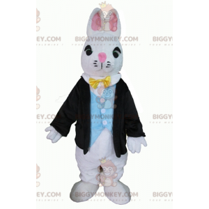 Costume de mascotte BIGGYMONKEY™ de lapin blanc habillé d'un