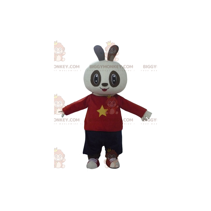 BIGGYMONKEY™ Mascot Costume White and Black Bunny in Red and