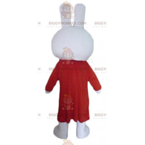 BIGGYMONKEY™ maskotkostume Hvid plyskanin med lang rød kjole -
