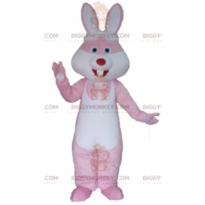 Kostium maskotka olbrzymiego różowego i białego królika