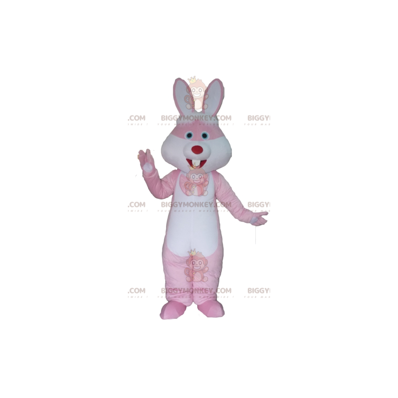 Costume de mascotte BIGGYMONKEY™ de lapin rose et blanc géant -