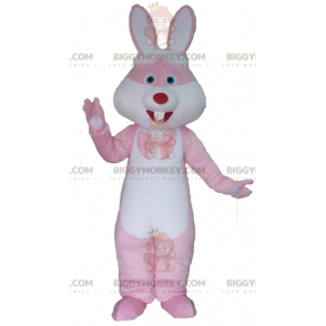 Fantasia de mascote gigante de coelho rosa e branco