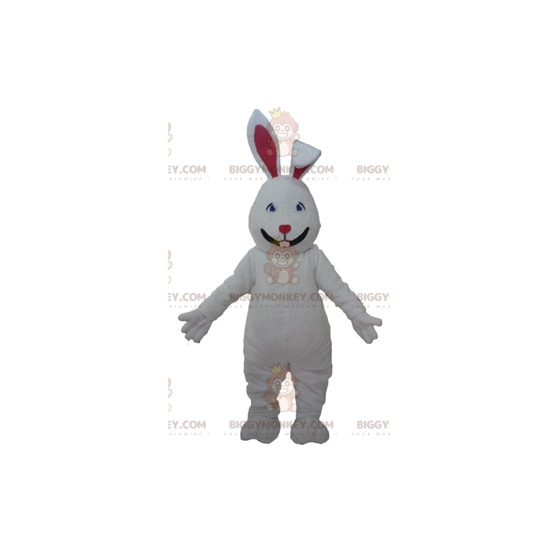 Söt och flirtig stor vit och röd kanin BIGGYMONKEY™ maskotdräkt