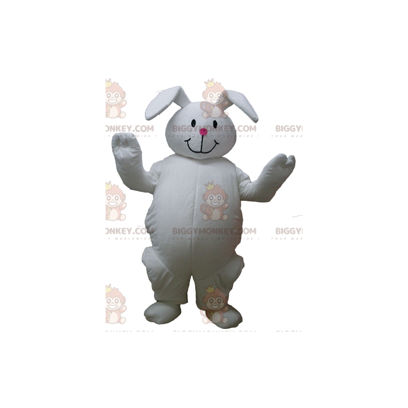 Schattig groot mollig wit konijn BIGGYMONKEY™ mascottekostuum -