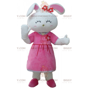 BIGGYMONKEY™ mascottekostuum van schattig wit konijn gekleed in