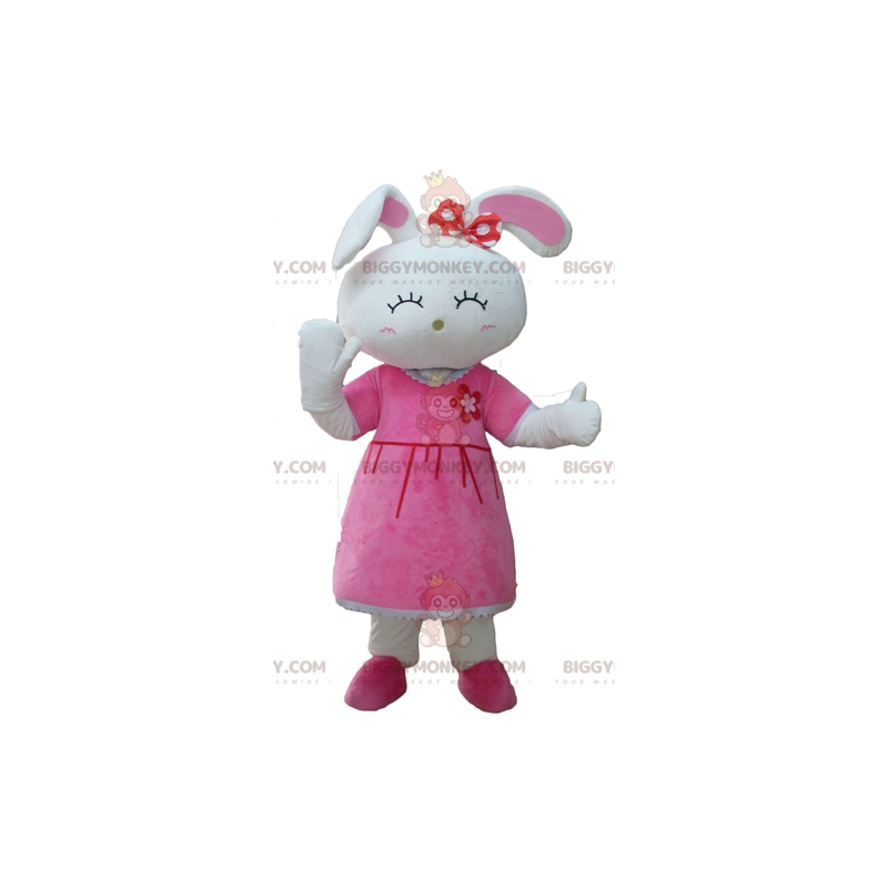 Costume de mascotte BIGGYMONKEY™ de joli lapin blanc habillé