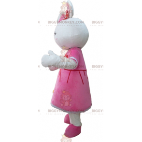 BIGGYMONKEY™ maskotdräkt av söt vit kanin klädd i rosa klänning