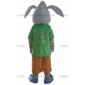 Costume de mascotte BIGGYMONKEY™ de lapin gris souriant avec