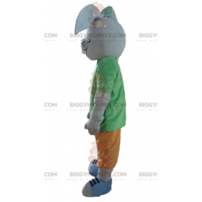 Costume da mascotte sorridente coniglio grigio BIGGYMONKEY™ con