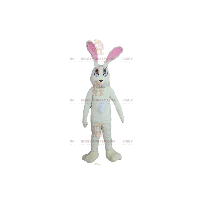 Stor rolig vit och rosa kanin BIGGYMONKEY™ maskotdräkt -