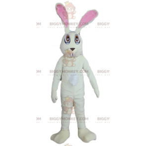 Stor rolig vit och rosa kanin BIGGYMONKEY™ maskotdräkt -