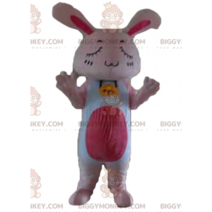 BIGGYMONKEY™ maskotdräkt jätte rosa och vit kanin med slutna