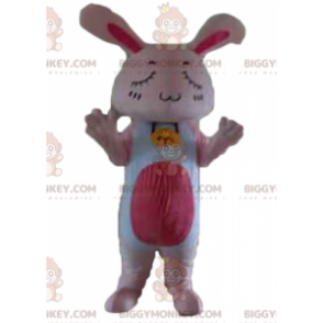 BIGGYMONKEY™ maskotkostume kæmpe lyserød og hvid kanin med
