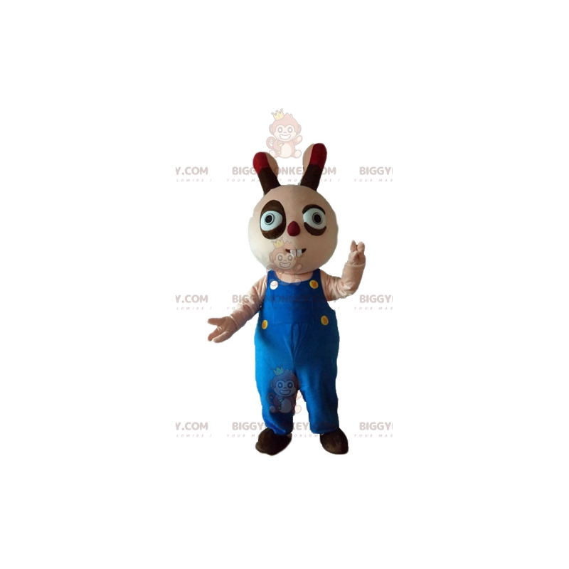 Roztomilý kostým kulatého baculatého béžového a hnědého králíka
