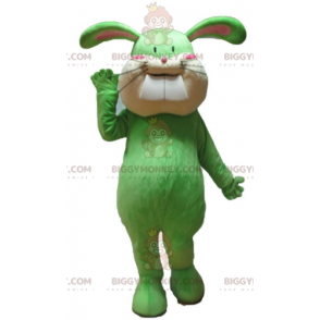 Traje de mascote de coelho verde e bronzeado macio e fofo