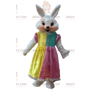 Wit en roze konijn BIGGYMONKEY™ mascottekostuum met