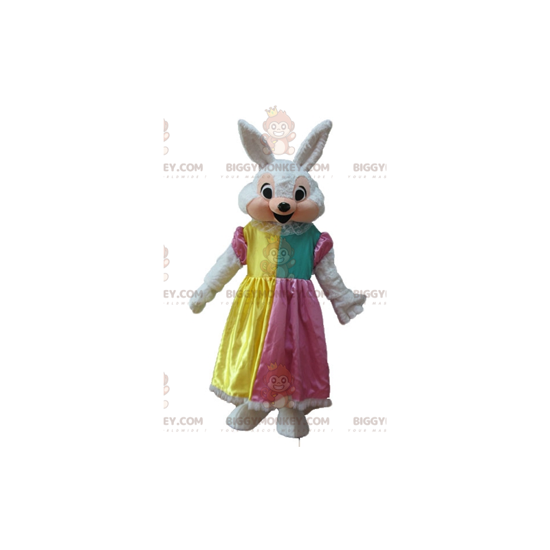 Costume de mascotte BIGGYMONKEY™ de lapin blanc et rose avec
