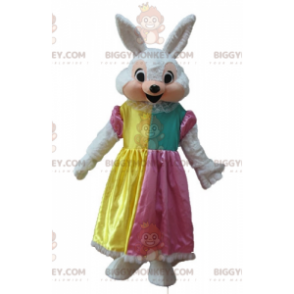 Kostium maskotka biało-różowy królik BIGGYMONKEY™ z sukienką