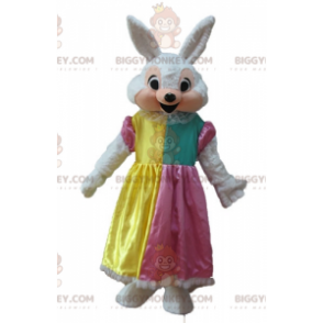 White and Pink Rabbit BIGGYMONKEY™ Mascot Costume with Princess