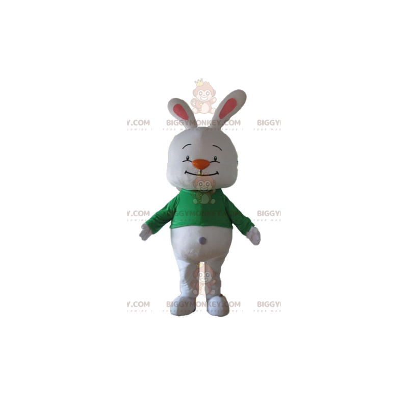Fat White Rabbit BIGGYMONKEY™ Mascot Costume With Green T-Shirt