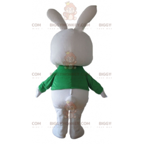 Fat White Rabbit BIGGYMONKEY™ Mascot Costume With Green T-Shirt