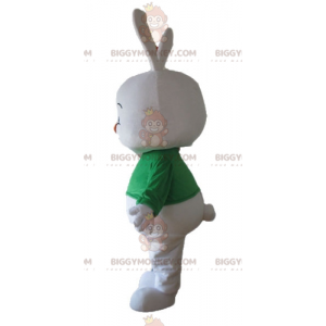 Vet wit konijn BIGGYMONKEY™ mascottekostuum met groen T-shirt -