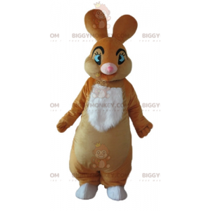 Morbido ed elegante costume mascotte coniglio marrone e bianco