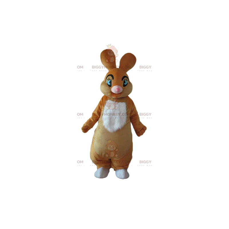 Morbido ed elegante costume mascotte coniglio marrone e bianco