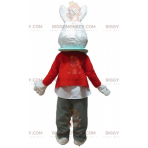 Costume de mascotte BIGGYMONKEY™ de lapin blanc avec une veste