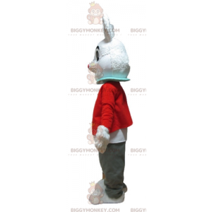 Kostium maskotka białego królika BIGGYMONKEY™ z czerwoną kurtką