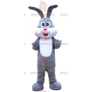 BIGGYMONKEY™ kaninmaskotdräkt Mjuk grå och vit Glad och söt -