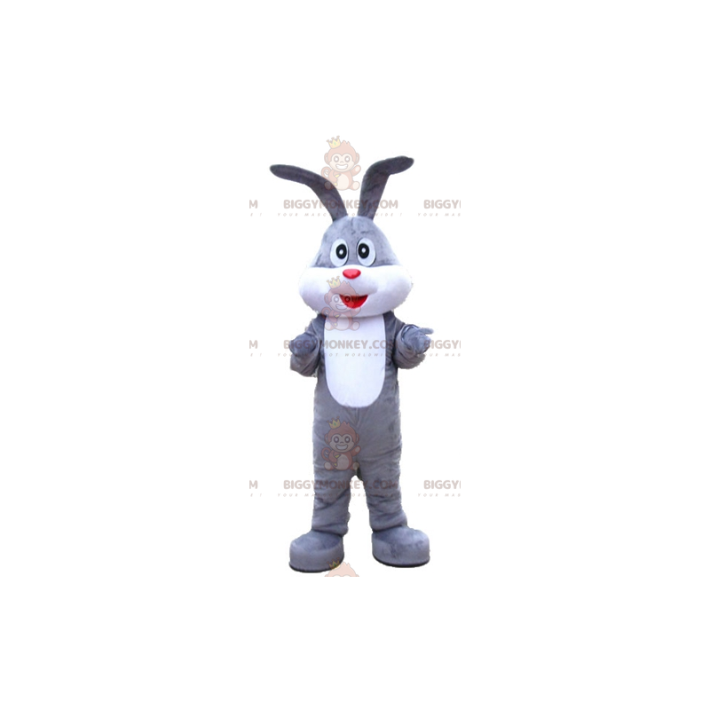 BIGGYMONKEY™ Rabbit Mascot Costume Soft Gray and White Cheerful