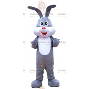 BIGGYMONKEY™ Rabbit Mascot Costume Soft Gray and White Cheerful