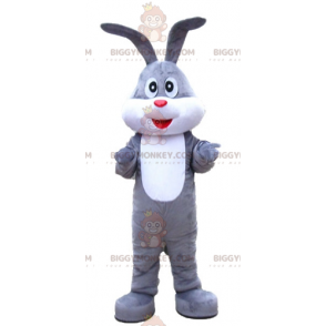 Traje de mascote de coelho BIGGYMONKEY™ suave cinza e branco