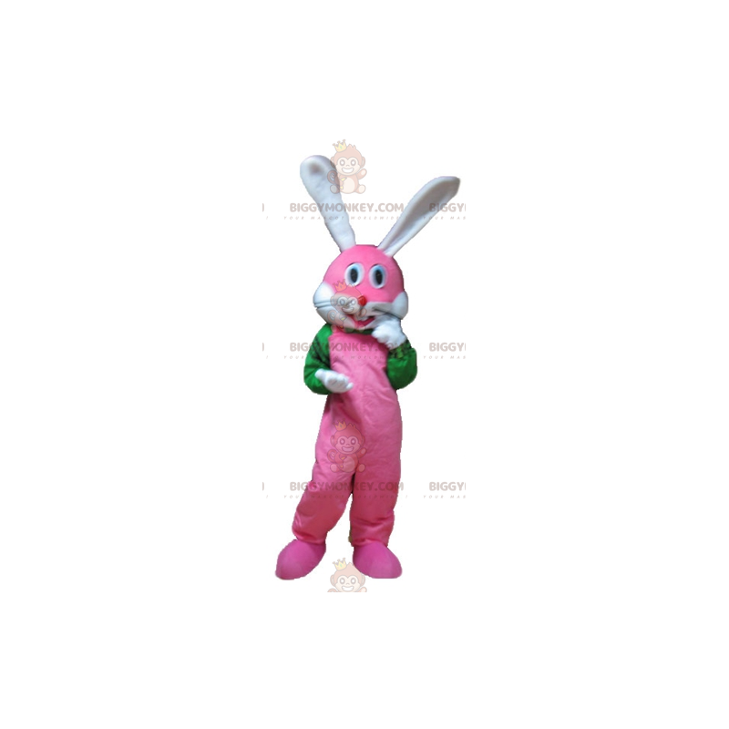 Costume de mascotte BIGGYMONKEY™ de lapin rose blanc et vert