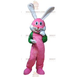 Costume de mascotte BIGGYMONKEY™ de lapin rose blanc et vert