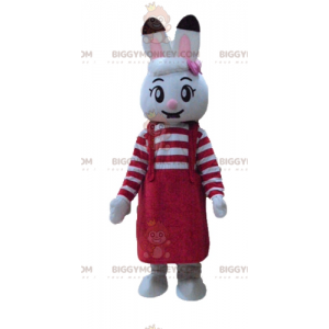 BIGGYMONKEY™ Maskotdräkt Vit kanin med röd klänning -