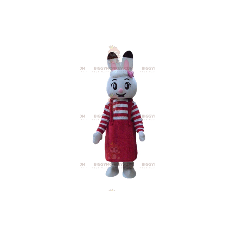 Kostým maskota BIGGYMONKEY™ Bílý králík s červenými šaty –