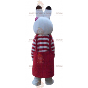 BIGGYMONKEY™ Mascottekostuum wit konijn met rode jurk -