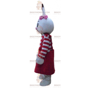BIGGYMONKEY™ Maskottchenkostüm Weißes Kaninchen mit rotem Kleid