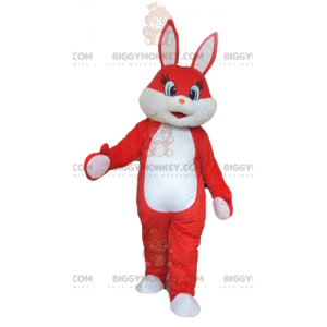 Muy suave y lindo disfraz de mascota de conejo rojo y blanco
