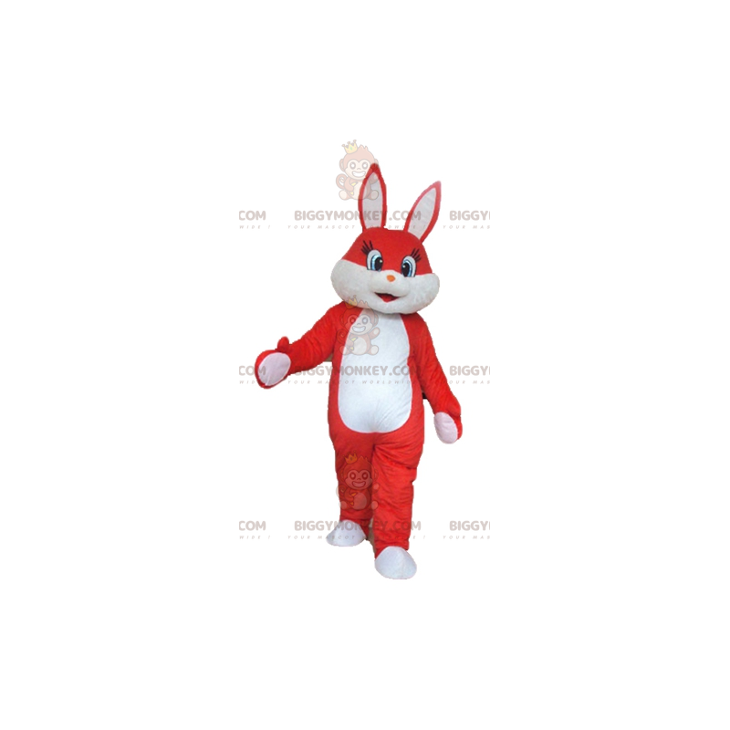 Costume da mascotte BIGGYMONKEY™ coniglio rosso e bianco molto