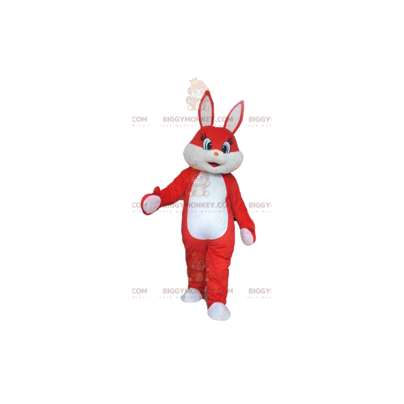 Costume de mascotte BIGGYMONKEY™ de lapin rouge et blanc très