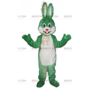 BIGGYMONKEY™ maskottipuku vihreä ja valkoinen kani hymyilevä ja