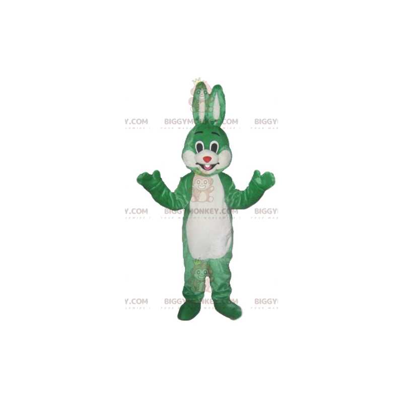 BIGGYMONKEY™ mascot costume green and white rabbit smiling and