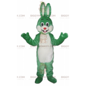 Traje de mascote BIGGYMONKEY™ coelho verde e branco sorridente