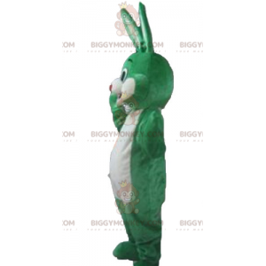 Disfraz de mascota BIGGYMONKEY™ conejo verde y blanco sonriente