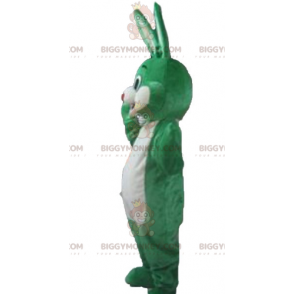 BIGGYMONKEY™ mascot costume green and white rabbit smiling and